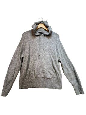 J. Crew Women's Merino Wool Pullover Hoodie Long Sleeve Size L Heathered Gray